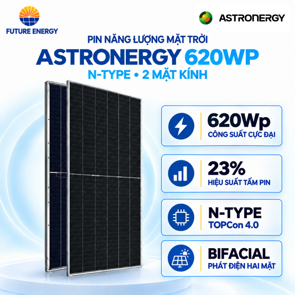 Pin Năng Lượng Mặt Trời Astronergy 620Wp N-Type 2 mặt kính