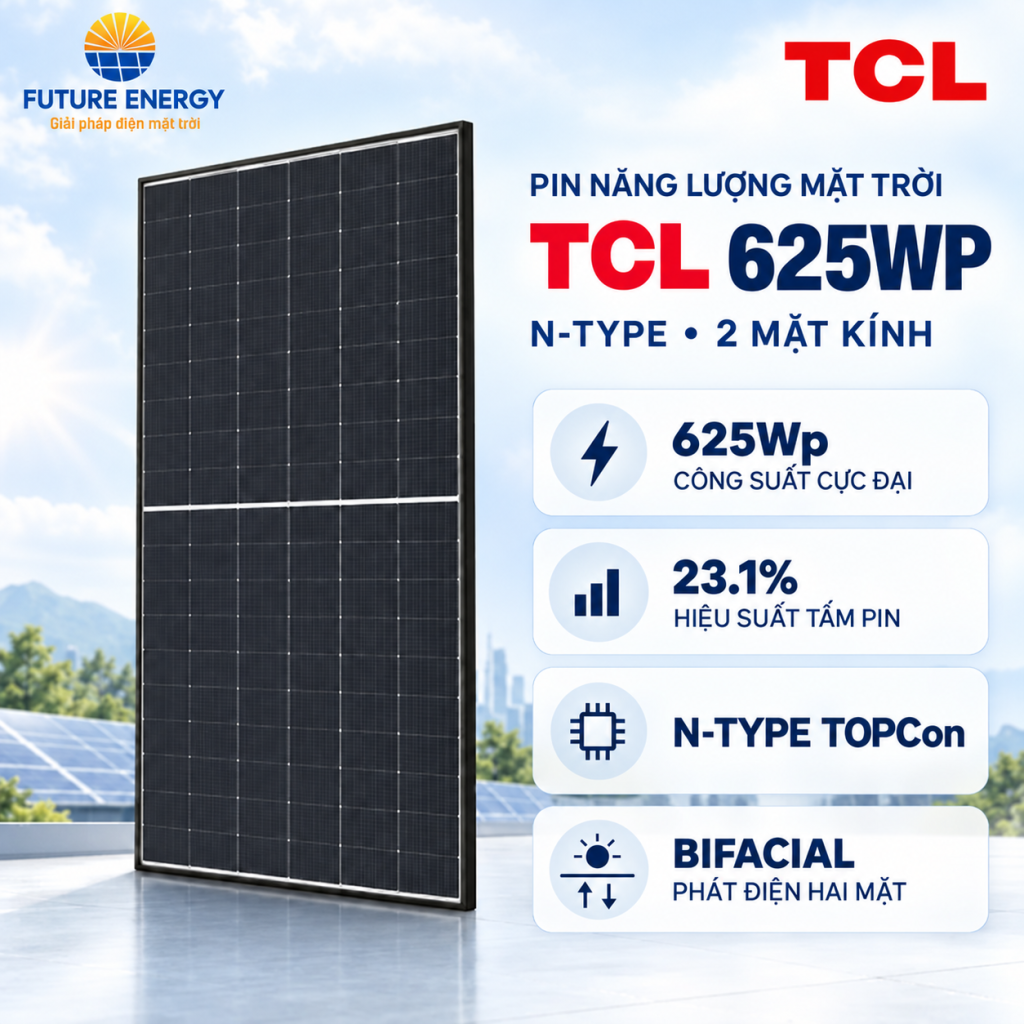 Pin Năng Lượng Mặt Trời TCL 625Wp N-Type 2 Mặt Kính