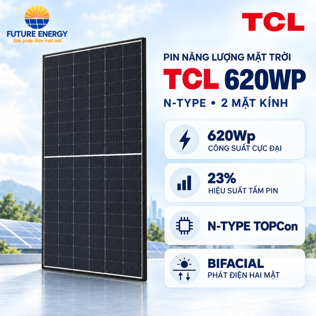 Pin Năng Lượng Mặt Trời TCL 620Wp N-Type 2 Mặt Kính