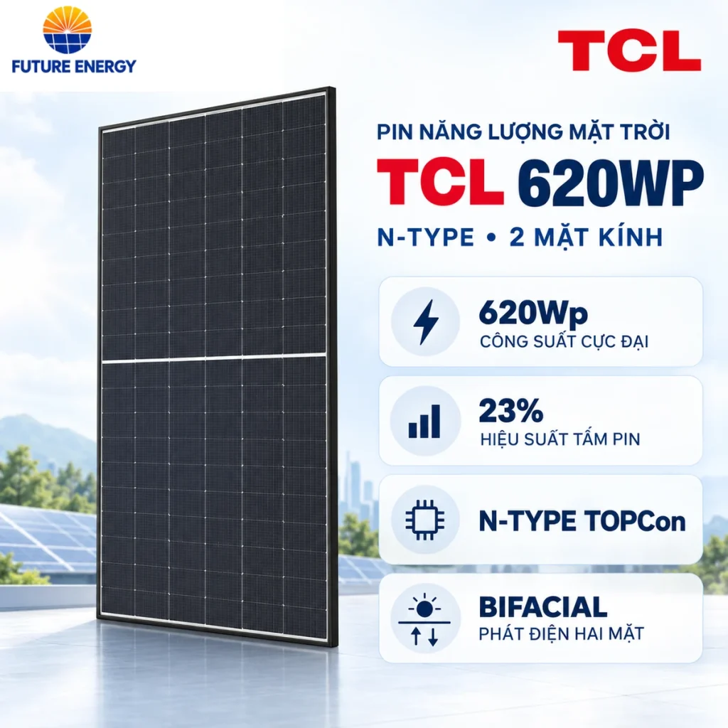Pin Năng Lượng Mặt Trời TCL 620Wp N-Type 2 Mặt Kính