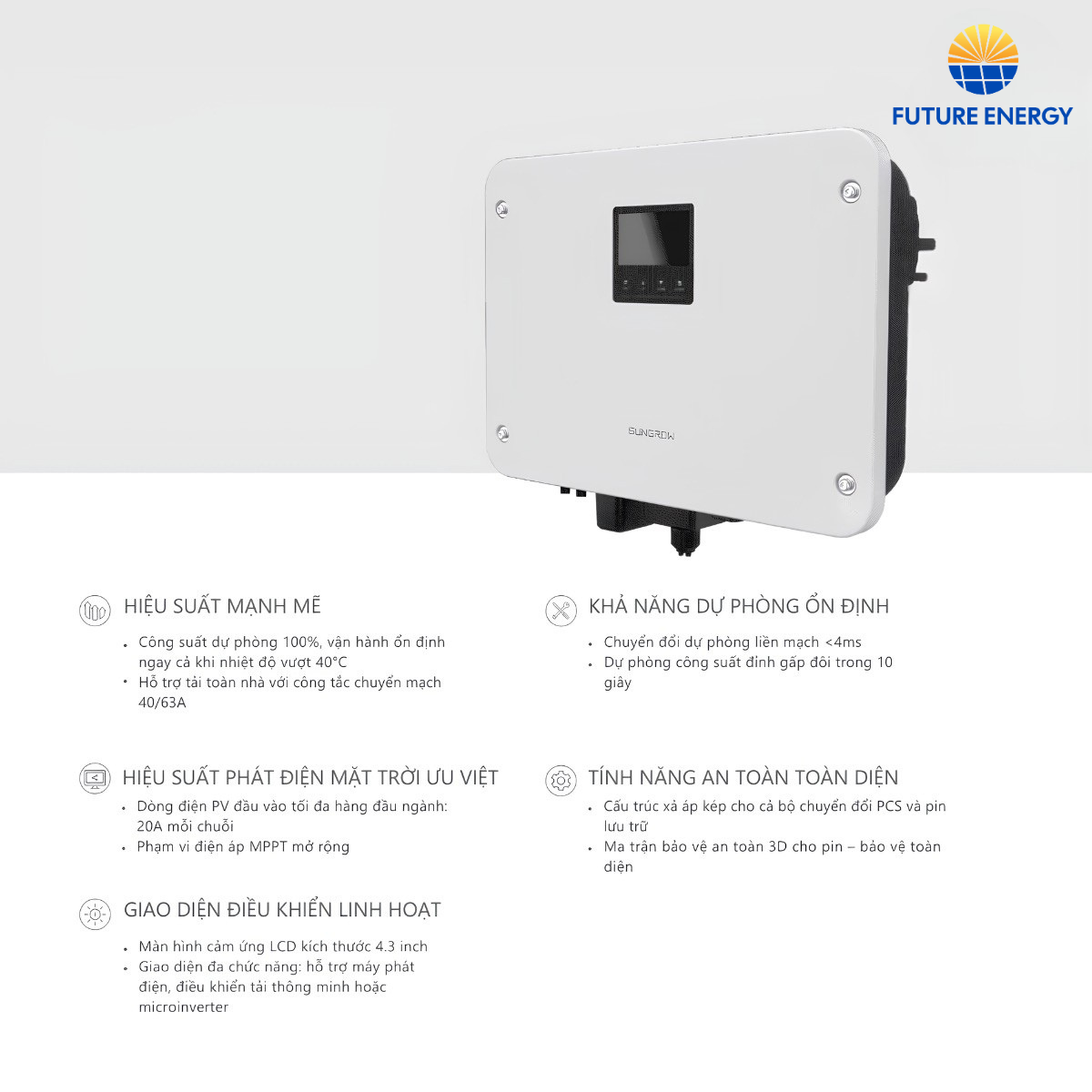 Inverter Hybrid Sungrow 6kW 1 Pha MG6RL - Bảo hành 10 năm - Ảnh 2