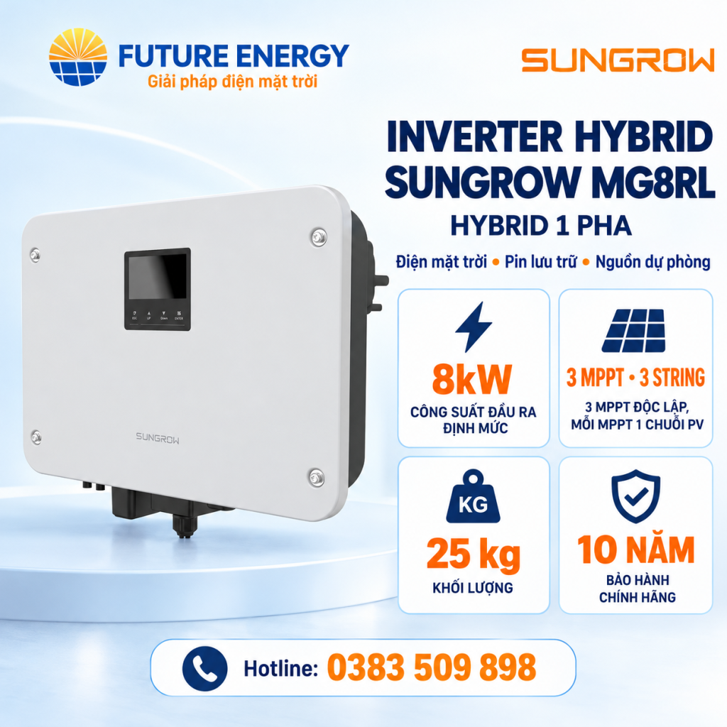 Inverter  Hybrid Sungrow 8kW 1 Pha MG8RL - Bảo hành 10 năm