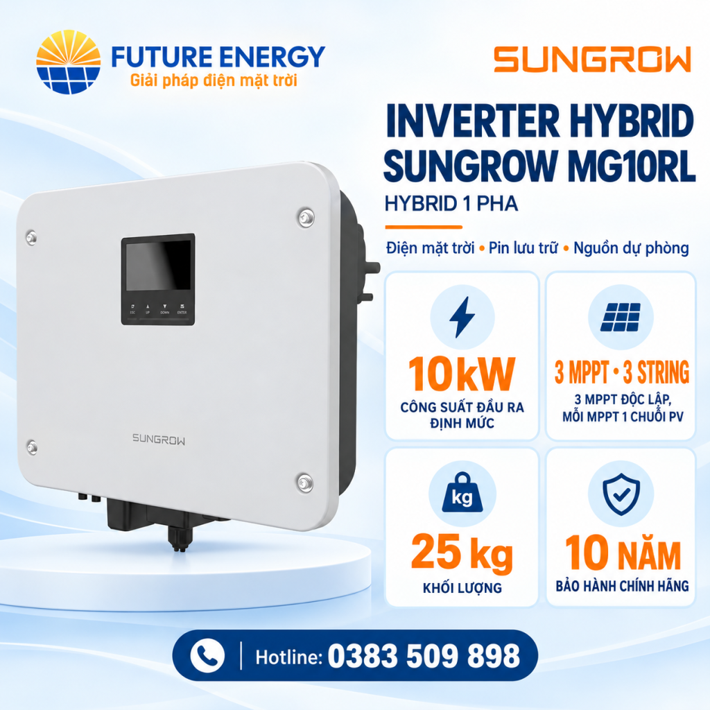 Inverter  Hybrid Sungrow 10kW 1 Pha MG10RL - Bảo Hành 10 Năm
