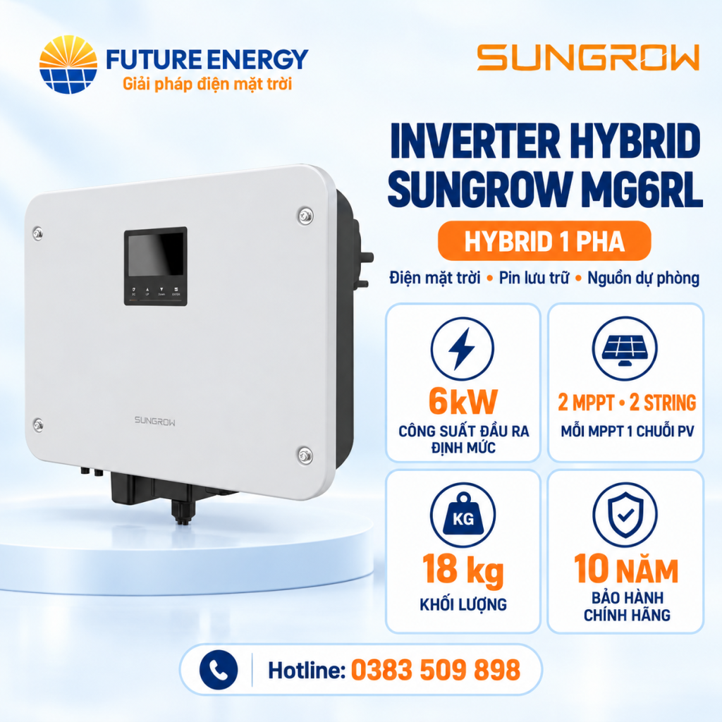 Inverter  Hybrid Sungrow 6kW 1 Pha MG6RL - Bảo hành 10 năm