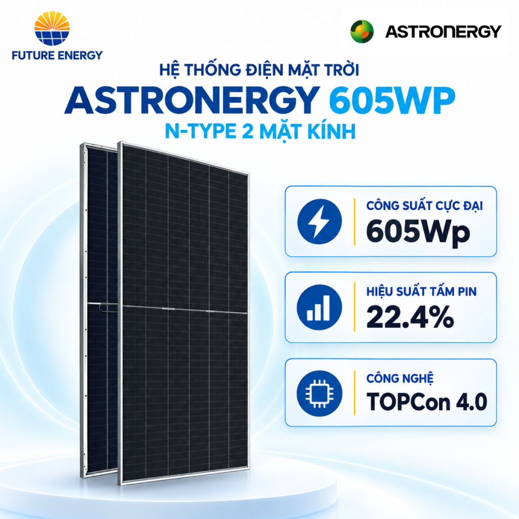 Pin Năng Lượng Mặt Trời Astronergy 605Wp N-Type 2 Mặt Kính