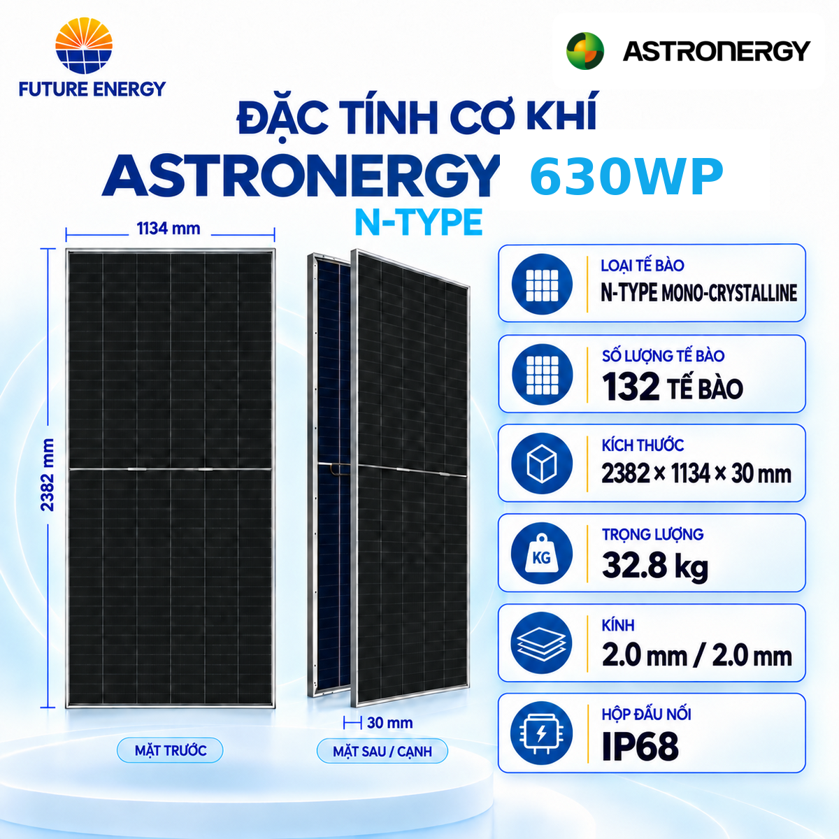 Pin Năng Lượng Mặt Trời Astronergy 630Wp N-Type 2 mặt kính - Ảnh 3