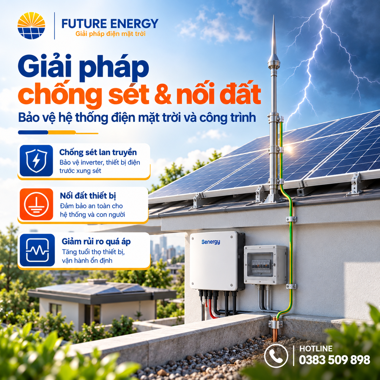 Giải pháp chống sét và nối đất cho hệ thống điện mặt trời