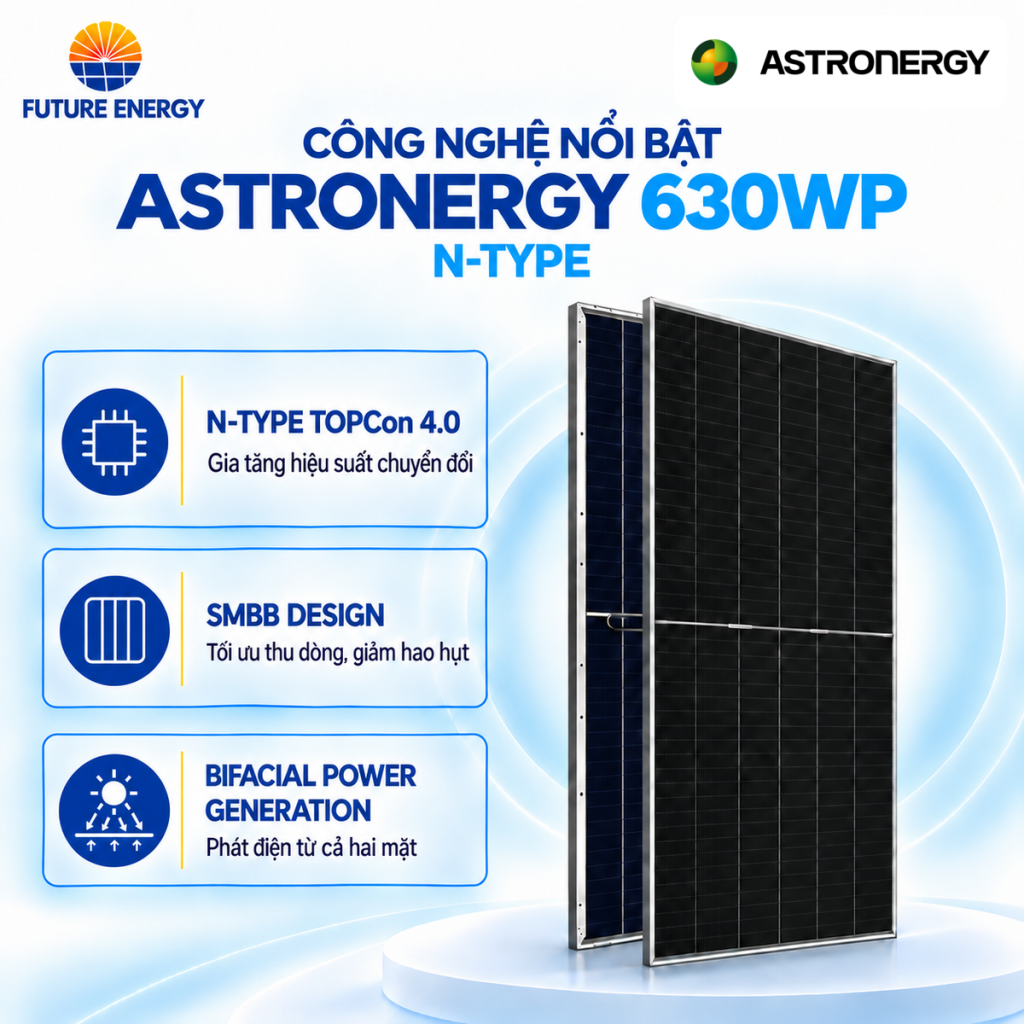 Pin Năng Lượng Mặt Trời Astronergy 630Wp N-Type 2 mặt kính