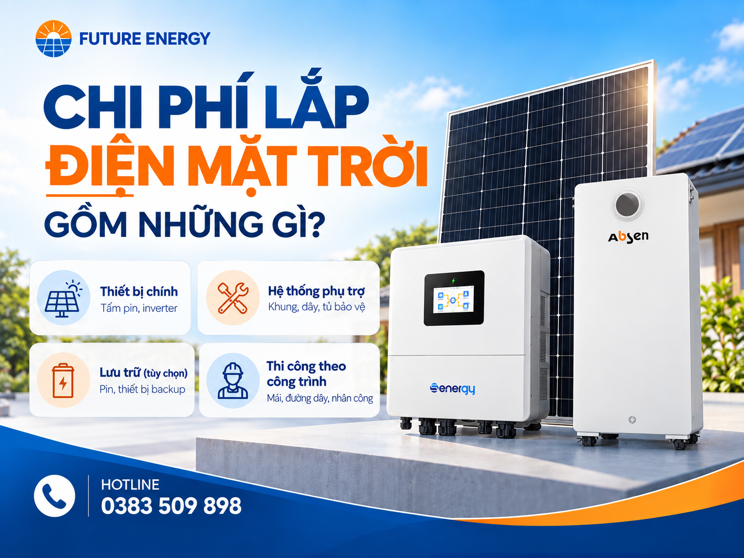 Các nhóm chi phí của hệ thống điện mặt trời gồm thiết bị phụ trợ lưu trữ và thi công