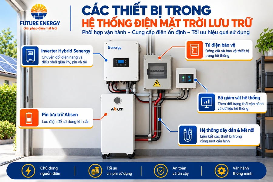 Các thiết bị trong hệ thống điện mặt trời lưu trữ Các thiết bị trong hệ thống điện mặt trời lưu trữ