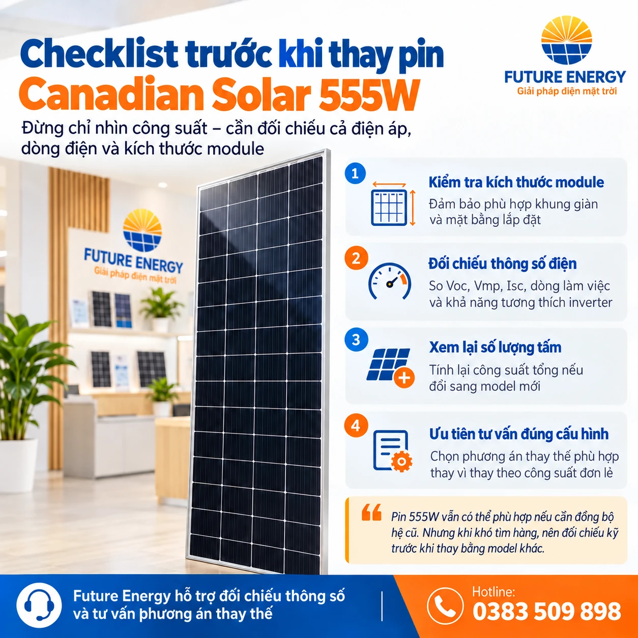 Checklist trước khi thay pin Canadian Solar 555W