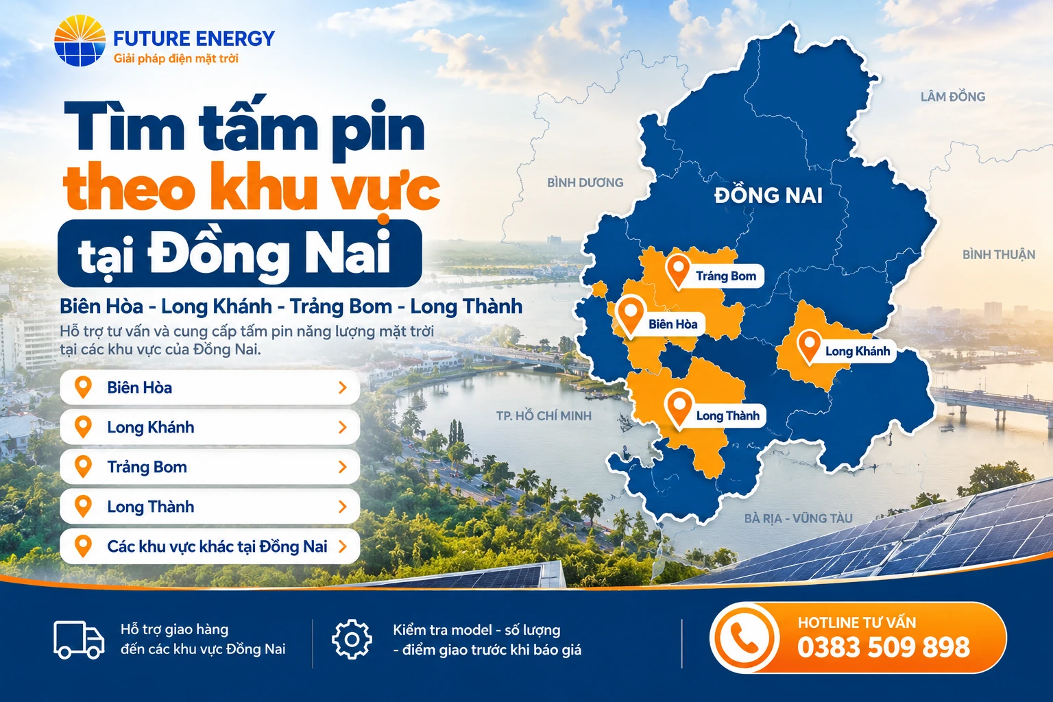 Tìm tấm pin theo khu vực tại Đồng Nai