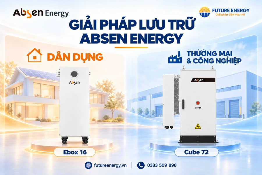 Các giải pháp lưu trữ năng lượng Absen Energy cho dân dụng và thương mại công nghiệp với Ebox 16 và Cube 72